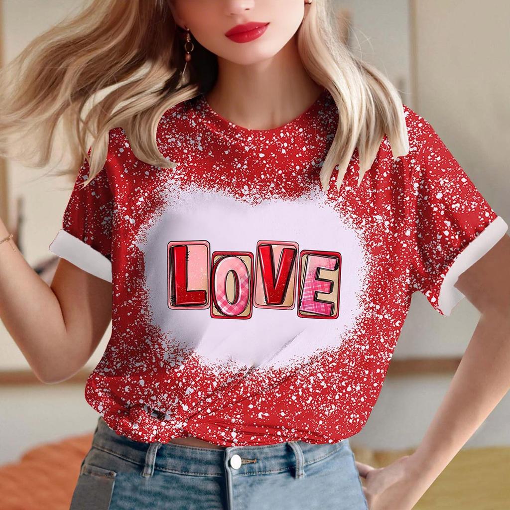 Женская свободная футболка с круглым вырезом и принтом ко Дню святого Валентина с короткими рукавами