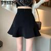 2023 Летняя универсальная юбка-рыбий хвост с высокой талией и оборками, женский шикарный дизайн, однотонная тонкая юбка А-силуэта, короткая юбка на бедрах