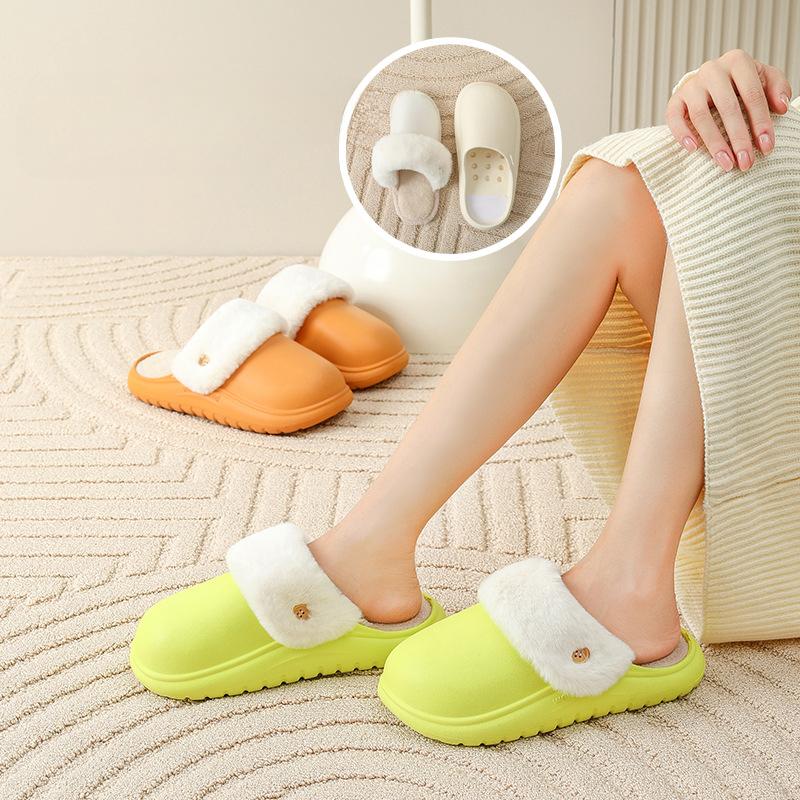 Съемные и моющиеся хлопковые тапочки, зимние домашние нескользящие водонепроницаемые теплые плюшевые хлопковые тапочки с толстой подошвой