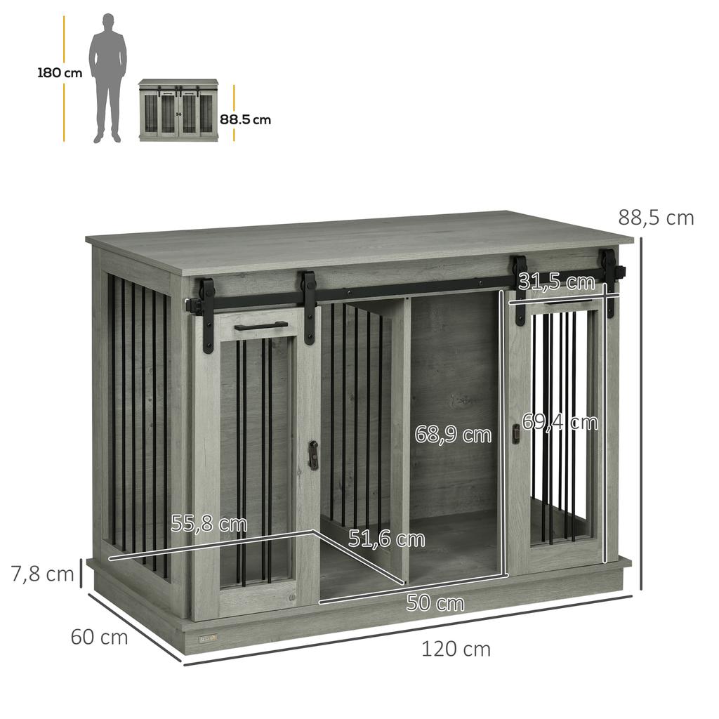 Dog Crate Furniture for Large Dogs, Double Dog Cage for Small Dogs, with Divider - Grey