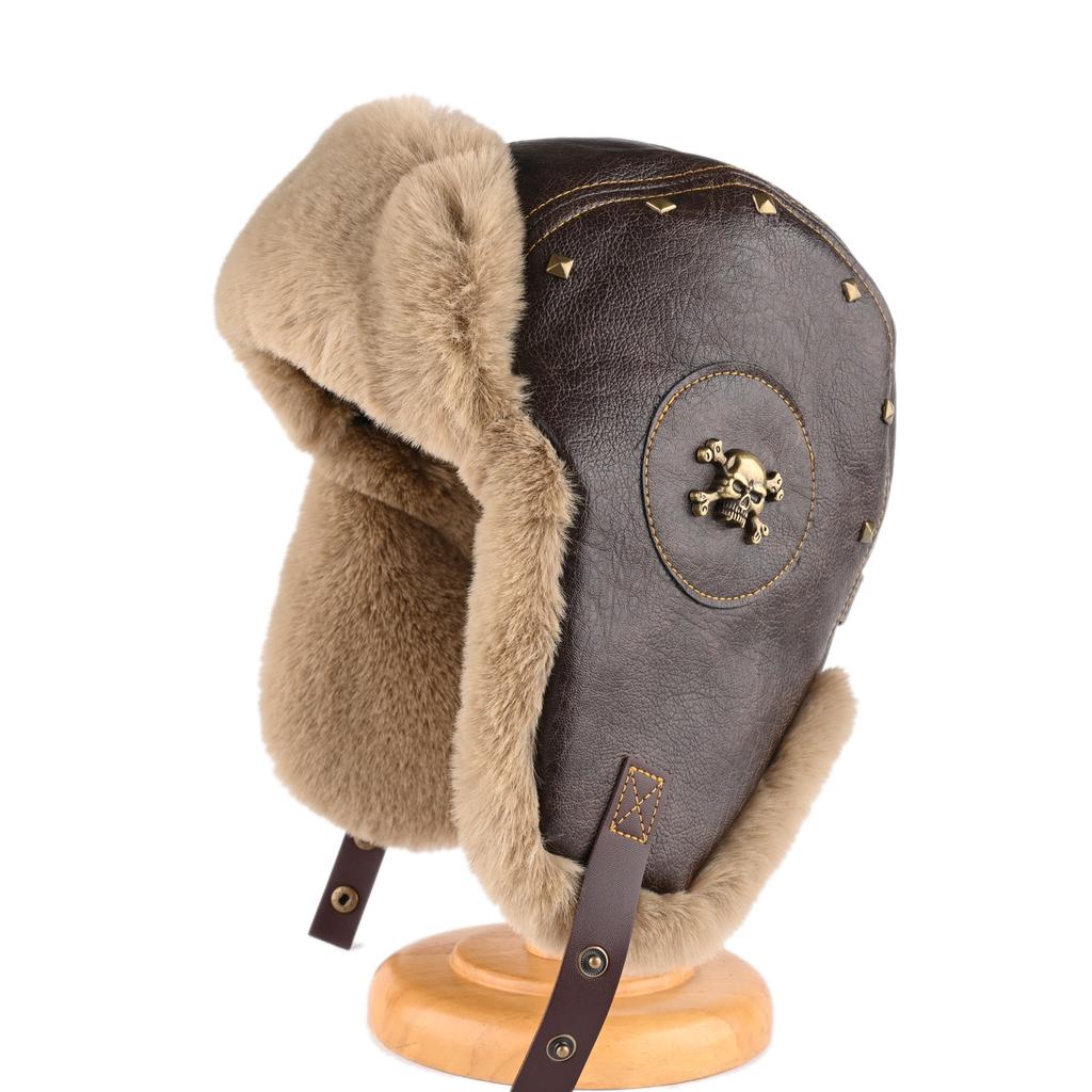 Винтажная кожаная шапка-пилот в стиле тяжелой промышленности, мужская и женская, зимняя теплая с защитой ушей, для катания на открытом воздухе, модная шапка