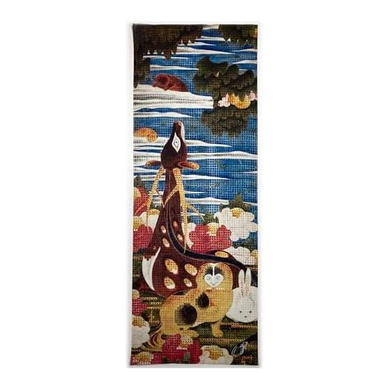 Ukiyo-e Tenugui Towel - Chj-jinbutsu-giga (Scroll of Animals and Humans) Right Panel by Jakuchu Ito - 100% Cotton - Premium Japanese Tokka Fabric -