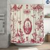 Элегантный французский шторка для душа Toile de Jouy, дизайн с красными цветочными люстрами и птицами, легко моется, для декора ванной комнаты или окна