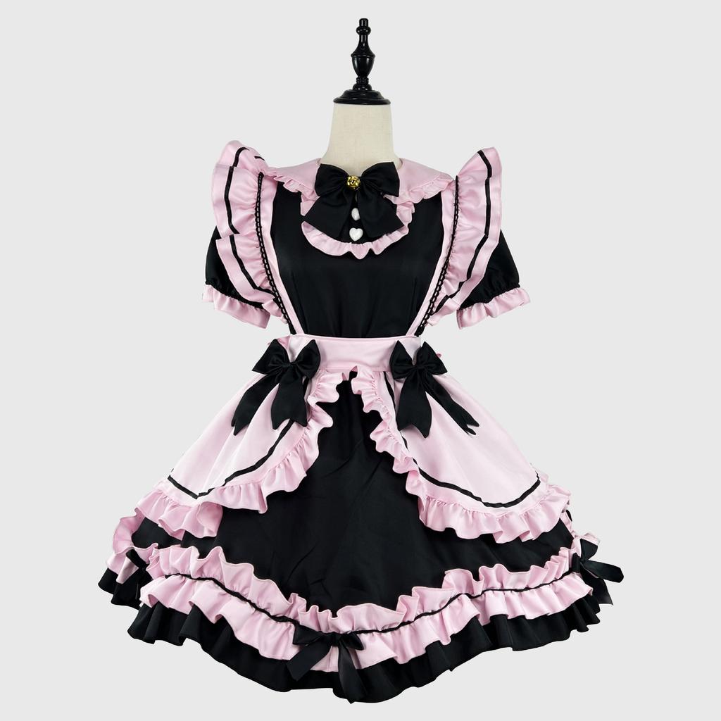 New Japanese Lolita Black Powder Maid Cos Sweet Girl Cute Cat Bow Soft Girl Suit