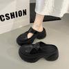 Summer Muffin Thick-soled Sandals Women's Baotou 2025 New Popular Hollow Breathable Casual Rome Height Increase Half Drag