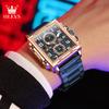 New Men Watch Square Date Sports Chronograph Wristwatches Stainless Steel Waterproof Clock Luxury Men Quartz Watches