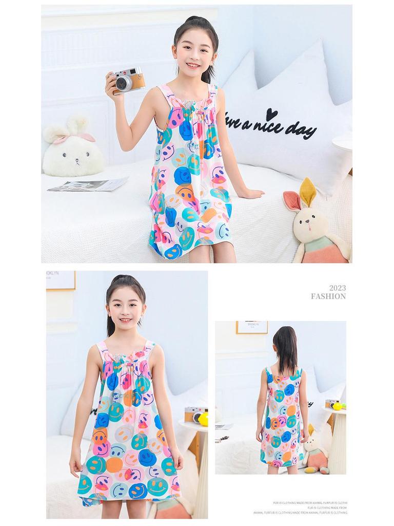 Летняя женская ночная сорочка без рукавов из хлопковой марли