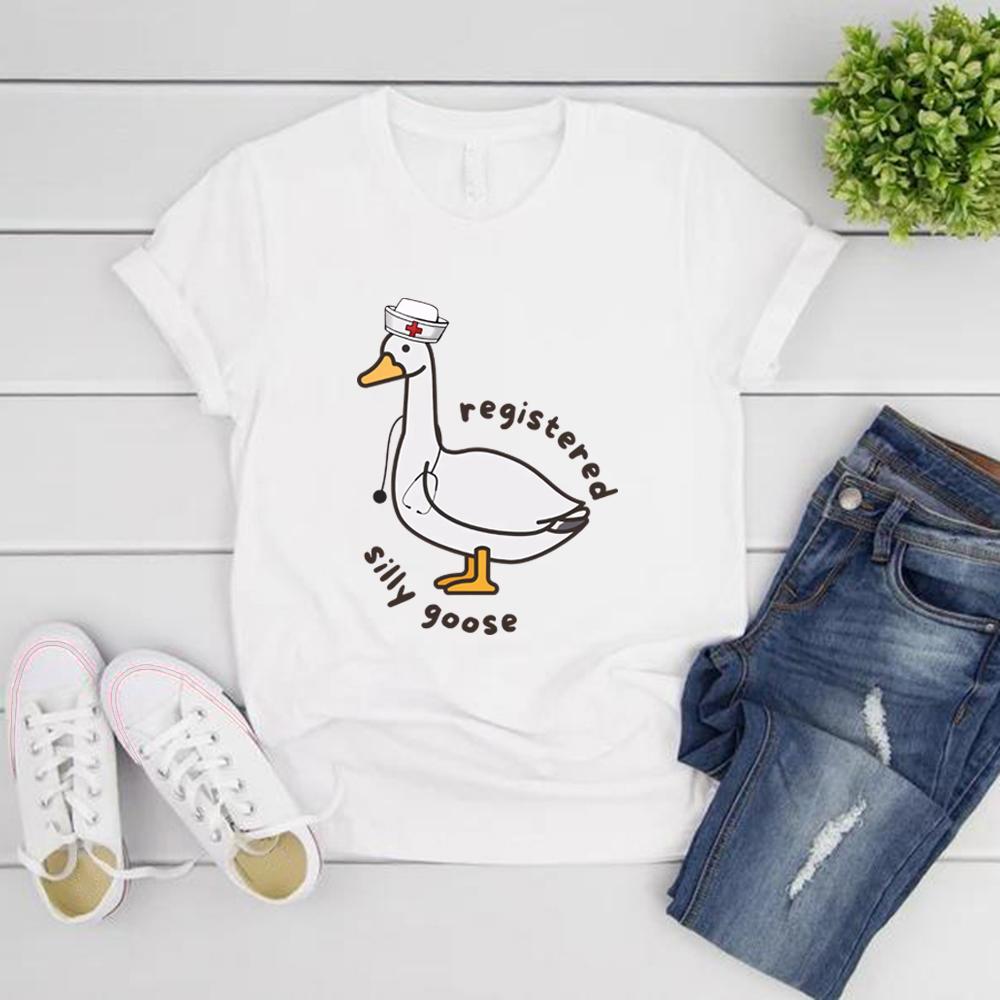 Футболка с надписью Silly Goose, футболка с надписью RN, подарок медсестре, забавная футболка Goose, женские футболки с коротким рукавом, графическая футболка, подарок на день медсестры