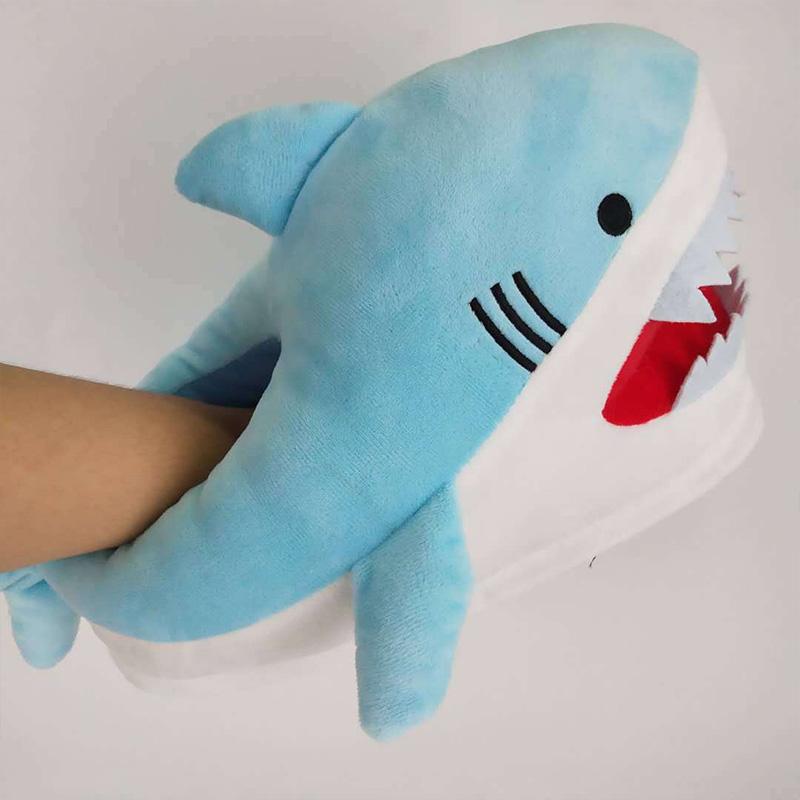 Unisex Cartoon Shark Plush Slippers for Men Women Soft Animal Funny Home Indoor Winter Warm Floor Shoes