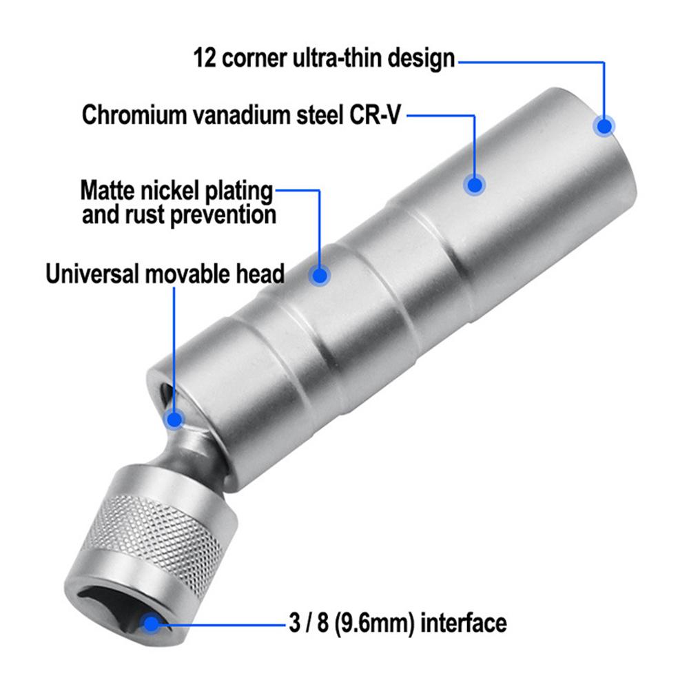 Инструмент для ремонта автомобиля 14/16 мм, торцевой ключ для свечей зажигания, магнитный 12-угольный инструмент для снятия свечей зажигания, тонкостенные торцевые головки 3/8 дюйма