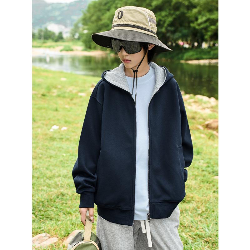 Men's Blue & Gray Zipper Hoodie Cardigan - Medium to Large