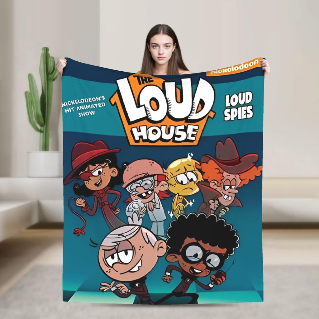 L-Loud Houses Family Cartoon Plush Throw Blanket For Couch Chair Sofa Bed Airplane Travel Flannel Bedspread Bed Cover