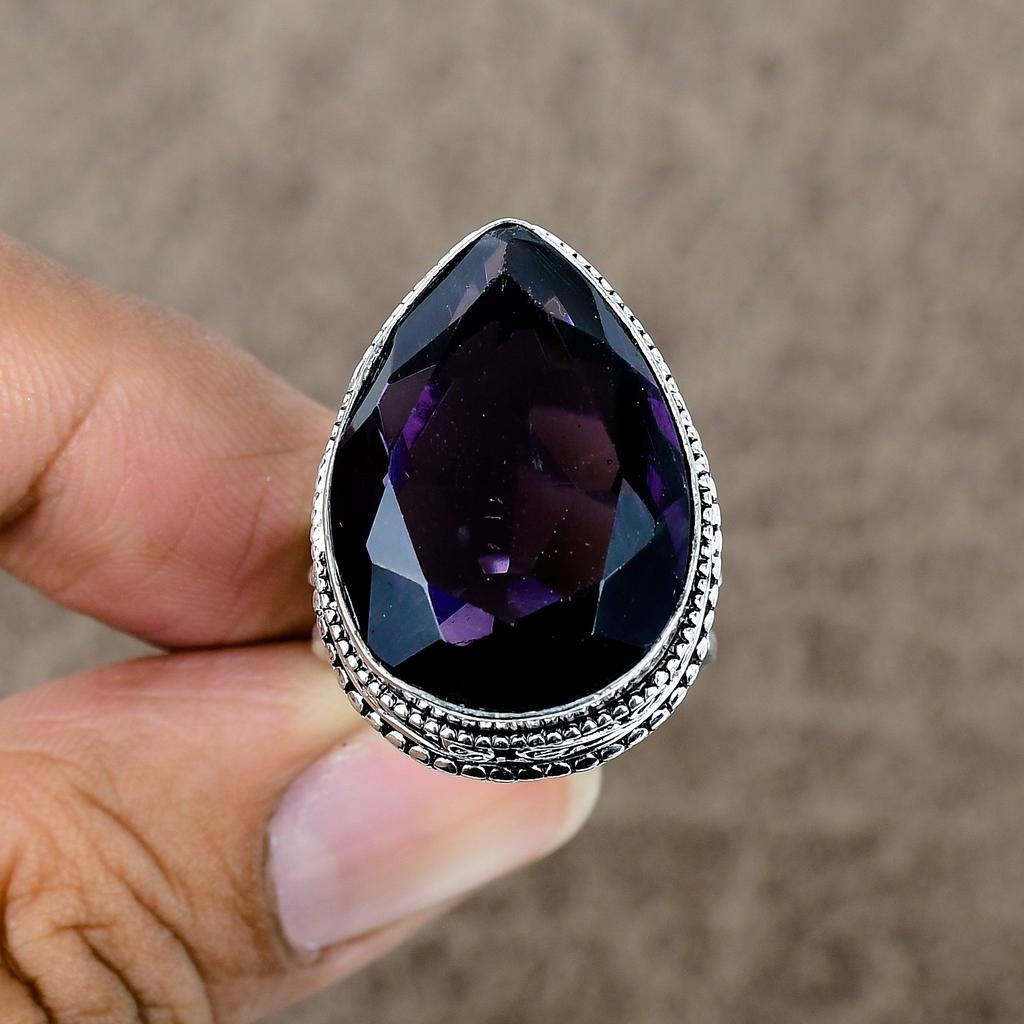 Amethyst Genstone Handmade 925 Sterling Silver Jewelry Ring Size 8.5 KKG-472