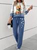 European and American new casual versatile fashion animal pattern long-sleeved crew neck sweater set ME1 + ML1