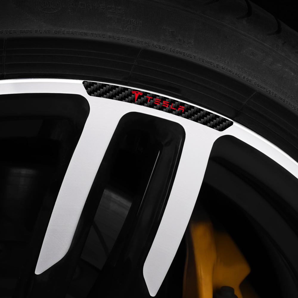 WDYEA1 4pcs Carbon Fiber Car Badges Wheels Rims Stickers Auto Styling Decoration For Tesla Model 3 Model Y Model S Model X Cybertruck