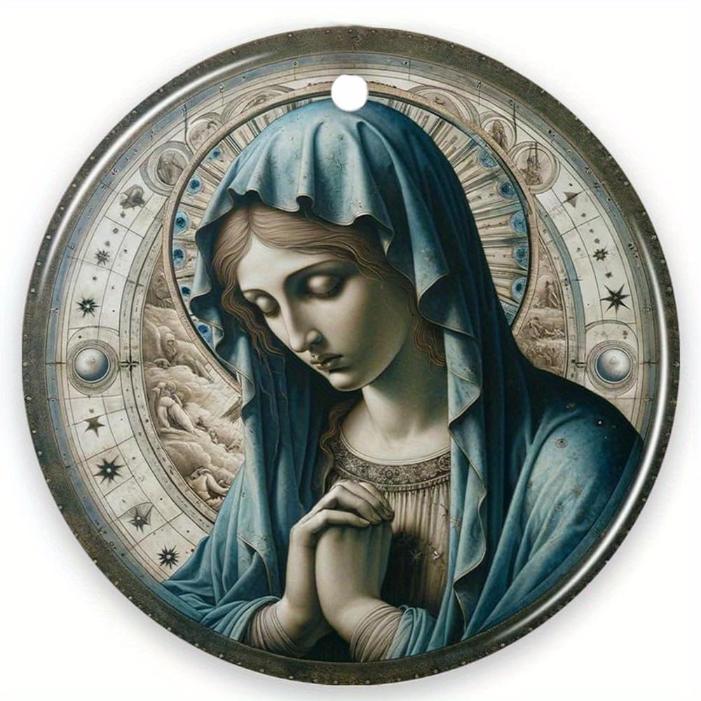 1 шт. 2D Плоская Деревянная Орнаментная Картина Маслом Девы Марии и Младенца Иисуса Нежных Объятий - 20 см