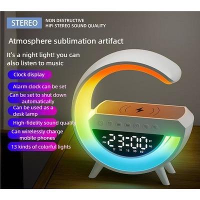 Беспроводная зарядка BT3401 Bluetooth-динамик с ночником и цифровыми часами, стильная настольная лампа и окружающий свет для домашнего декора и подарков