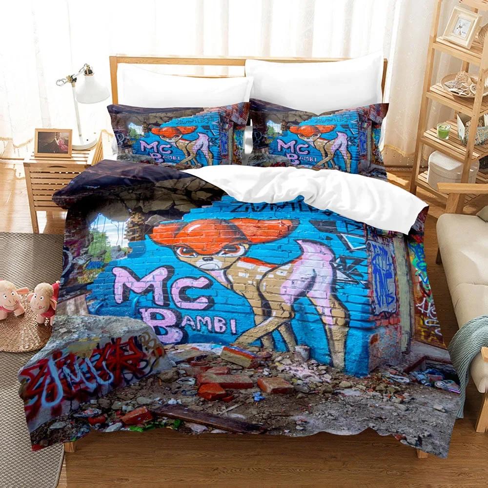 Комплект пододеяльника граффити размера кинг/квин для детей, мальчиков, молодежи, современный, настенная городская уличная живопись, полиэстеровый постельный комплект, наволочки