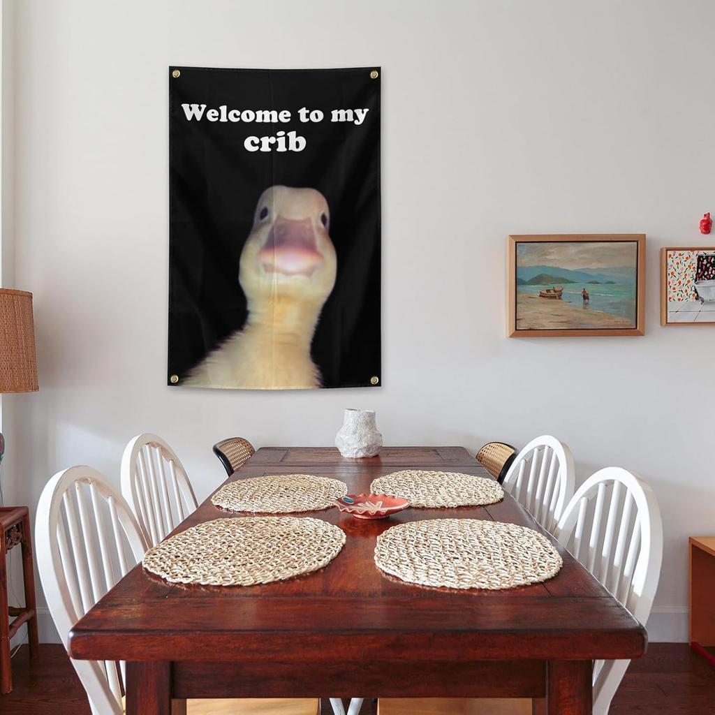 Welcome to My Crib Cute Duck Flag Teen Girl Boys College Room Dorm Decor Cool Stuff Funny Anime Flags for Room Home Decorations Posters Tapestry for