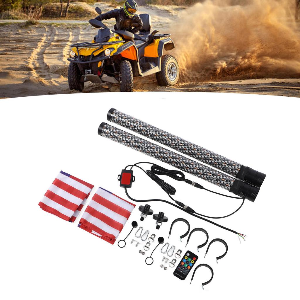 2pcs 12‑24V RGB LED Whip Light Waterproof App Remote Control 366 Modes Chasing Whip for UTV ATV Off Road Sand Truck Boat