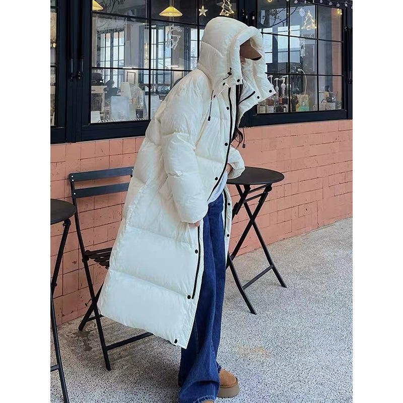 2024 новый пуховик выше колена большой стеганый пуховик корейской версии длинный утолщенный белый пуховик женский