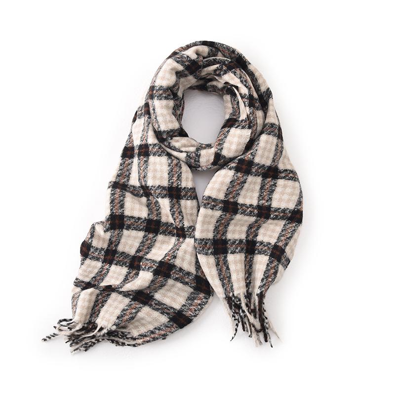 Autumn and Winter New Korean Style Plaid Scarf for Women Versatile Mid Length Shawl for Women  Imitation Cashmere Tassel Scarf