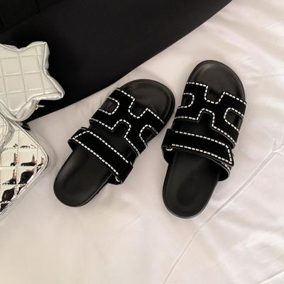 ~ Кожаные шлепанцы на толстой подошве, дядя-второй H-образной формы, женские летние новые, для улицы, на липучке, на плоской подошве, крутые шлепанцы