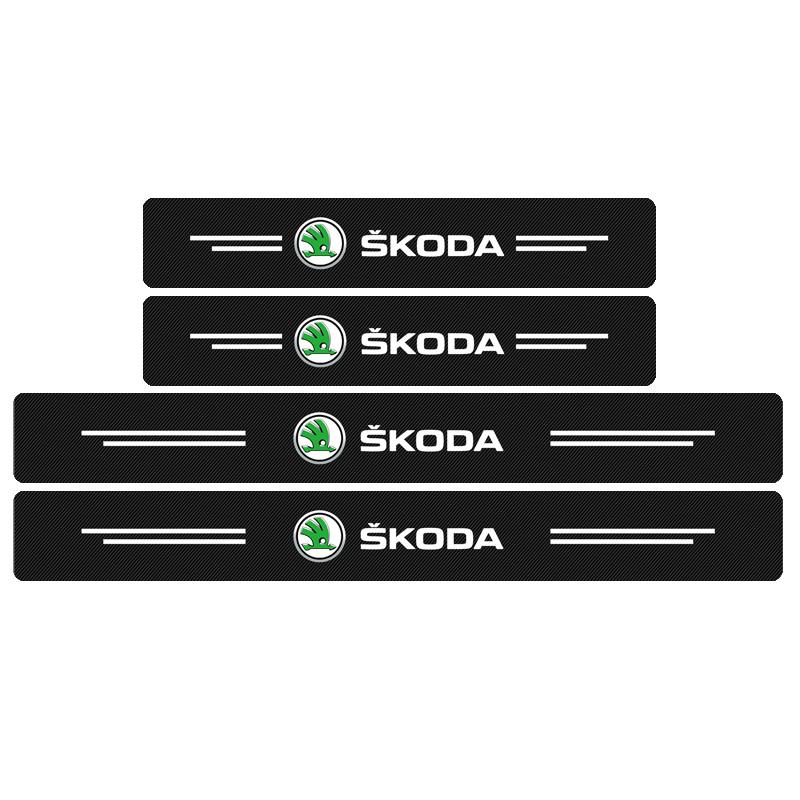 4Pc Car Door Plate Carbon Fiber Threshold Protector Sticker for Skoda Superb Octavia Kodiaq Yeti Rapid Karoq Fabia Kamiq Enyaq Vis