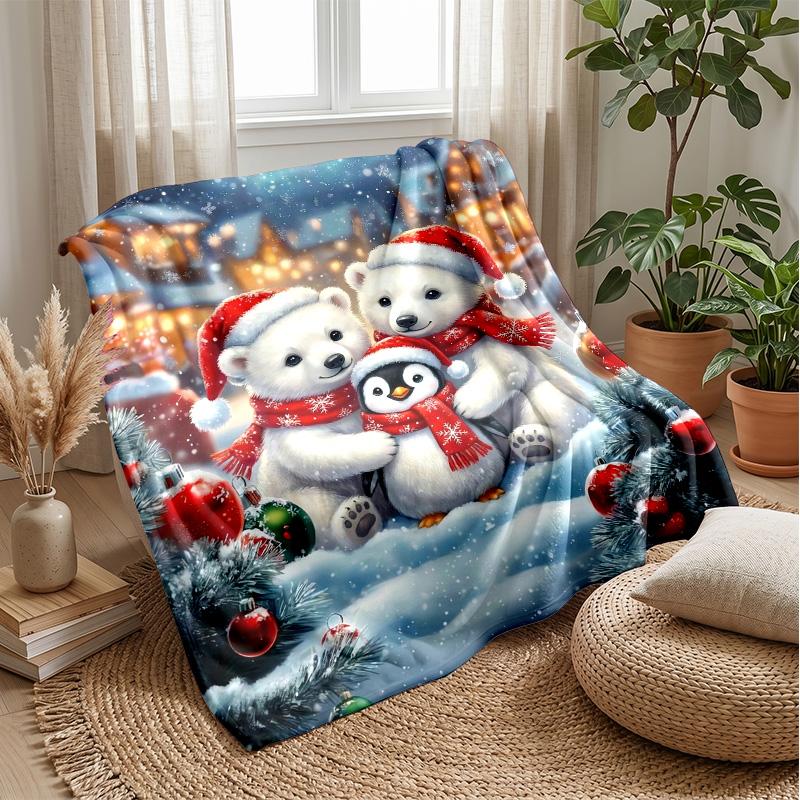 Polar Bears Playing with Feathers Theme blanket Lightweight Warm Flannel Blanket Decorative Throw Blanket for Home Decoration