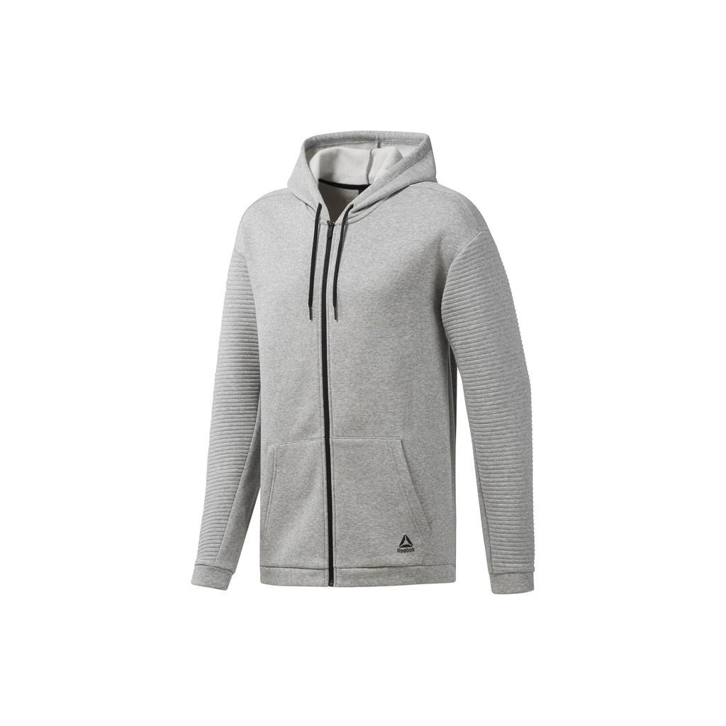Reebok Solid Color Full Zip Fleece Hoodie Men Hoodies Medium-Gray EC0897