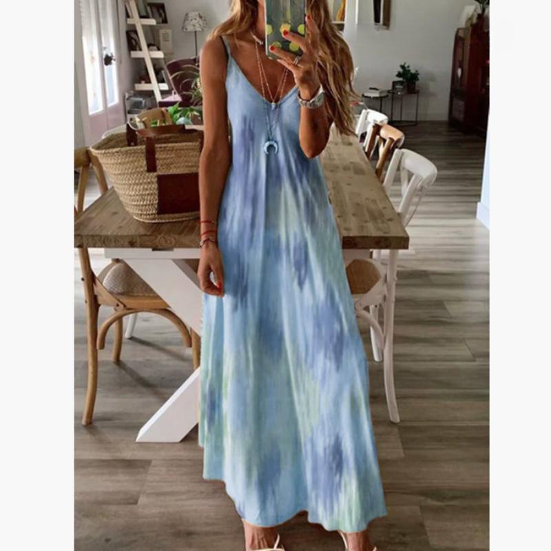 Весенне-летнее платье, женское зеленое длинное платье с v-образным вырезом и цветочным принтом, повседневное богемное женское пляжное платье без рукавов