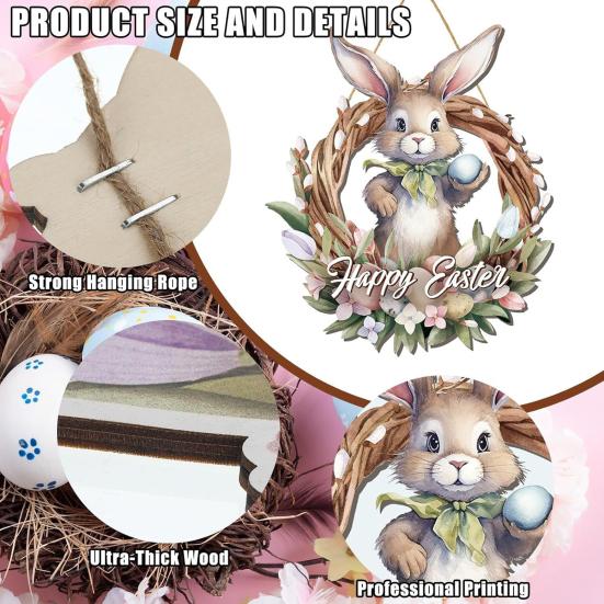 Счастливая Пасха, дверная вывеска, пасхальное яйцо, кролик, деревянная подвесная дверная вывеска, украшение, пасхальная цветочная весенняя настенная вешалка