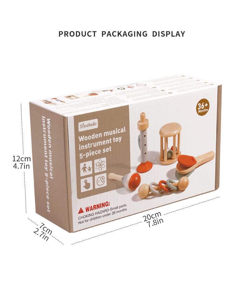 5-Piece Wooden Orff Rattle Set: Soothing Musical Instruments for Baby's Early Education