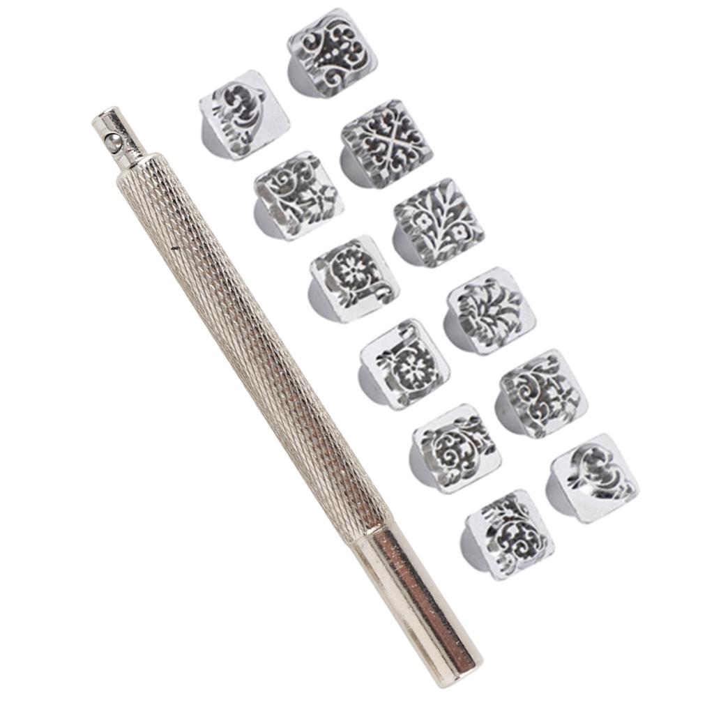 12 шт. штамповочный инструмент для дырокола династии Тан цветочный дизайн DIY растительный кожаный штамп 1 шт. ручка