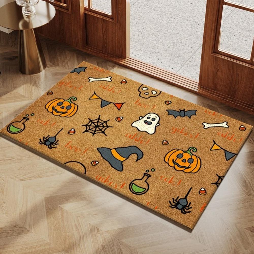 Cartoon Pattern Christmas Floor Mat Anti-Slip Welcome Mat Seasonal Pumpkin Pattern Doormat Porch