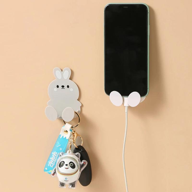 Cute Rabbit Plug Key Hook Kitchen Wall Hole Free Hook Soggiorno Phone Charging Rack Gancio Decorativo Multifunzionale