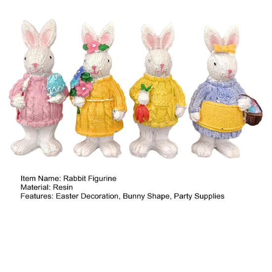 4 шт. Фигурка пасхального кролика, держащего цветок и яйцо, вязаный свитер, статуэтка кролика, весеннее пасхальное украшение для вечеринки