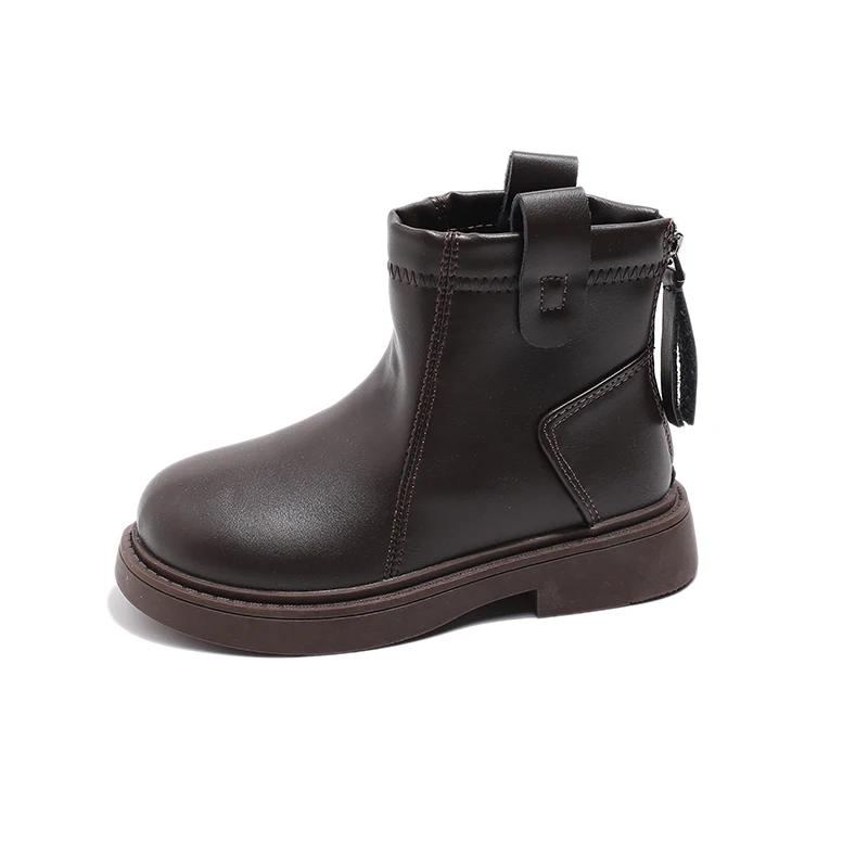 Детские ботинки весна-осень, простые, с круглым носком, для девочек, школьные, ботильоны, модные, нескользящие, детские, повседневные, кожаные ботинки, размер 26-36