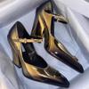 Gradient Triangle Standard Chunky Heels for Women 2024 New Vintage Line with Pointed Head Mary Jane Single Wedge Heel Sexy Shoes
