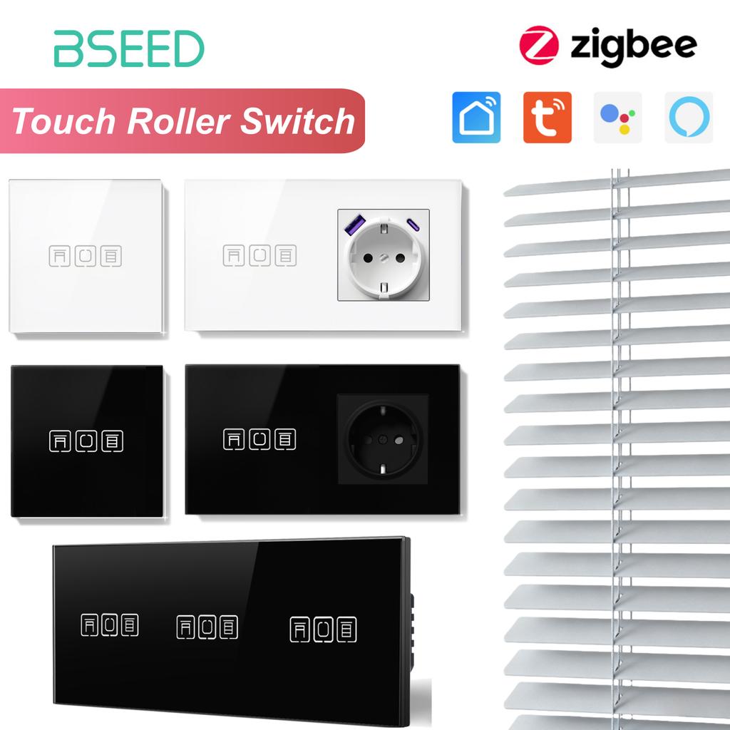 BSEED Zigbee Smart Blind Switch Electric Roller Shutter Switch With EU Socket USB Type-C Port Tuya Alexa Smart Life App E Series