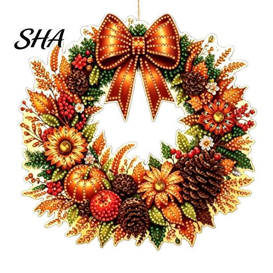 Eye-Catching Design Ornament Fall Pumpkin Sunflower Wreath Hanging Decor, Acrylic Hand Painted Christmas Tree Window Ornament, Thanksgiving Halloween
