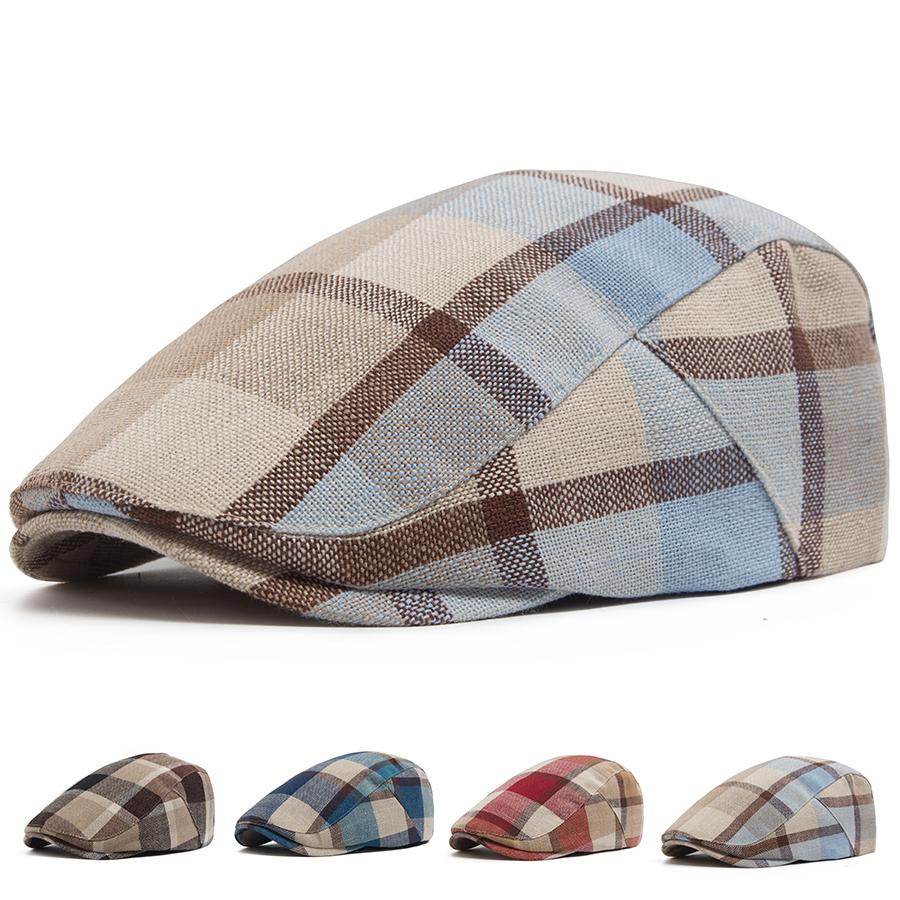Men's Women Vintage Fashion Plaid Flat Cap Casual Ivy Newsboy Hat Breathable Lightweight Retro Beret For Spring Summer Unisex