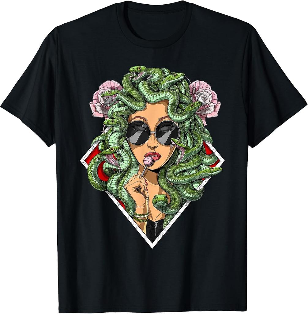 Medusa-Inspired Hippie Graphic Tee for Women