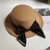 ins French celebrity style pearl bow woolen flat top top hat women's elegant temperament white jazz hat