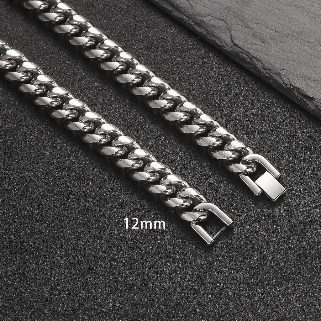 Titanium Steel Cuban Chain Hip Hop Necklace - Men's Fashion Jewelry with Stainless Steel Round Grinding Encryption and Buckle.