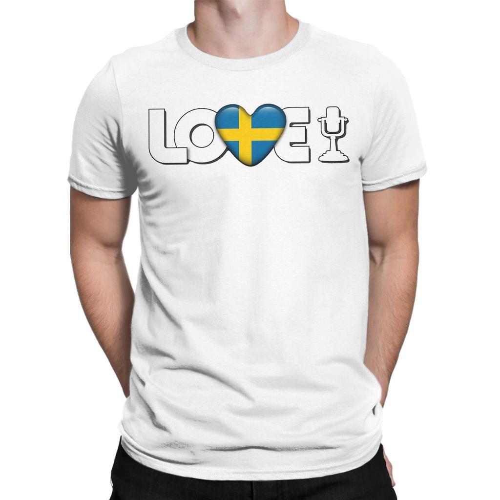 Love Sweden Eurovision Song Contest T-Shirts for Men  Fashion Cotton Tee Shirt O Neck Short Sleeve T Shirts Graphic Printed Tops