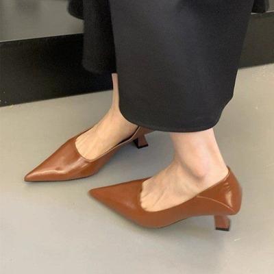 2025 весна новая модель туфли-лодочки с острым носком на тонком каблуке средней высоты женская обувь тонкий высокий каблук стиль знаменитости для работы и поездок неглубокий вырез