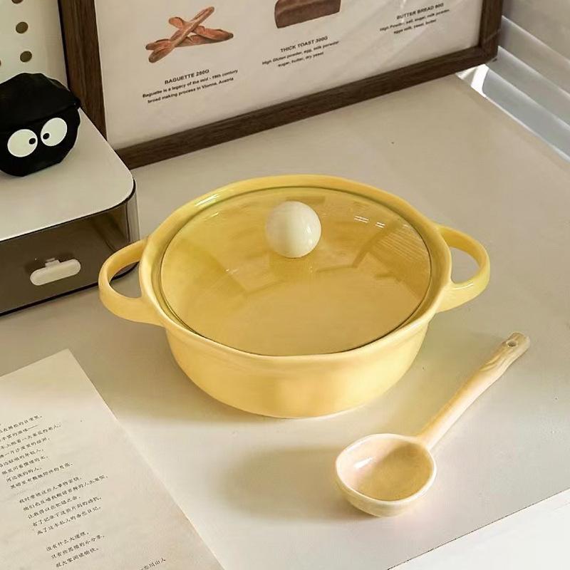 Милая керамическая двухсторонняя миска для лапши быстрого приготовления высокой ценности с крышкой, студенческая общежитие, миска для лапши быстрого приготовления, личная специальная миска для улиточной лапши