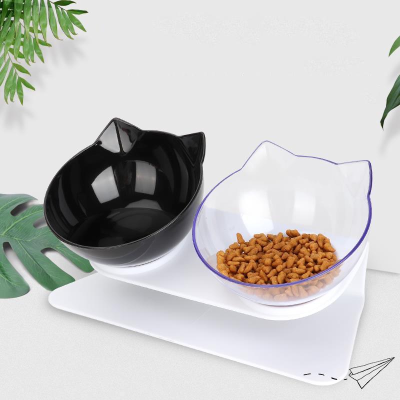Одинарная двойная миска, наклонный милый дизайн, кошачьи уши, миска в форме кошки, горшок для еды домашних животных, контейнер для питьевой воды