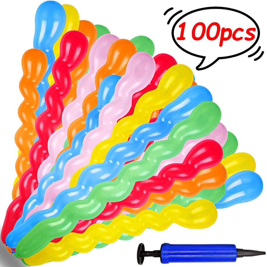 100pcs 80cm Long Spiral Balloon with Mini Pump Birthday Party Room Decoration Props Color Artistic Balloon Background Decor